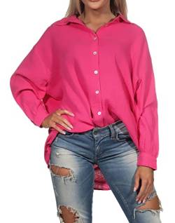 Sublevel Damen Long Musselin-Bluse LSL-450 Oversize Langarm-Hemd Dark Pink S/M von Sublevel