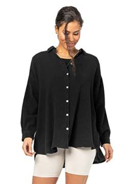 Sublevel Damen Musselin Bluse Muslin Long-Bluse Langarm Oversize Baumwolle Black S/M von Sublevel