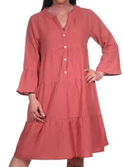 Sublevel Damen Musselin-Kleid LSL-430 Tunika mit 3/4-Ärmeln Middle Rose M/L von Sublevel