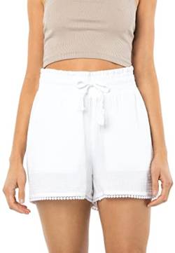 Sublevel Damen Musselin Shorts aus Baumwolle mit Bommelborte White XL von Sublevel