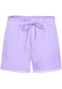 Sublevel Damen Musselin Shorts mit Bommelborte Sommerhose Light-Purple L von Sublevel