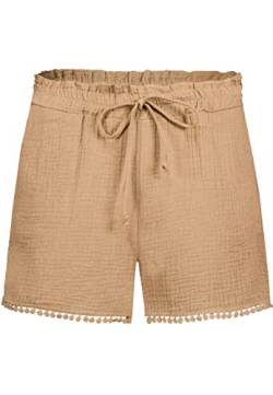 Sublevel Damen Musselin Shorts mit Bommelborte Sommerhose Middle-Brown L von Sublevel