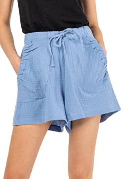 Sublevel Damen Musselin Shorts mit Raffung Kurze Sommerhose Blue XL von Sublevel