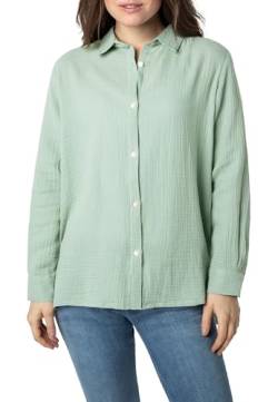 Sublevel Damen Oversize Musselin Bluse mit Kentkragen - Luftig, Knopfleiste, überschnittene Schulter - Sommerstil in Schwarz, Weiß, Blau, Hellbeige und hellgrün Light-Green M/L von Sublevel