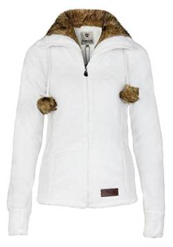 Sublevel Damen Teddy Fleecejacke mit Fell Kragen und Bommeln, Größe:L, Farbe:White von Sublevel