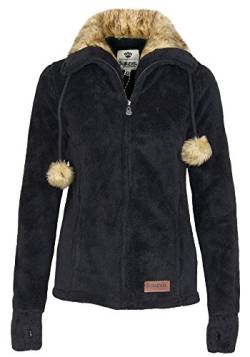 Sublevel Damen Teddy Fleecejacke mit Fell Kragen und Bommeln, Größe:M, Farbe:Black von Sublevel