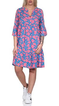 Sublevel Damen Viskose Mini Kleid LSL-413 Tunika mit Alloverprint Bright Turquoise S von Sublevel