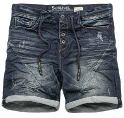 Sublevel Herren Sweat Jeans Shorts Kurze Hose Bermuda Sommer Sweathose Slim [B587-Dunkelblau-Used-W30] von Sublevel