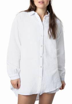 Sublevel Langarm Musselin Bluse mit Kentkragen - Damen Muselin Oversize Bluse, Baumwolle, Knopfleiste in verschienden Farben White M/L von Sublevel