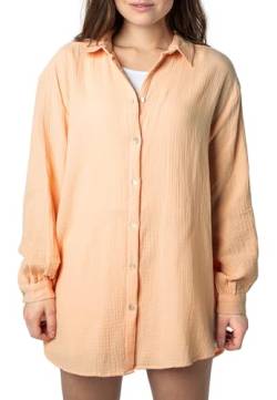 Sublevel Langarm Musselin Bluse mit Kentkragen - Damen Muselin Oversize Bluse, Baumwolle, Knopfleiste in verschienden Farben orange M/L von Sublevel