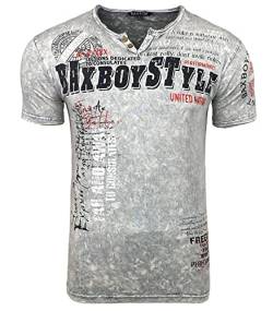 BX148 Herren T-Shirt mit V-Ausschnitt und Knopfleiste, mit einzigartigem Druck, modisch und Vintage, hellgrau, XL von Subliminal Mode