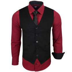 Subliminal Mode – Bügelfrei Weste + Hemd + Krawatte Herren Kragen zweifarbig Uni Langarm Slim Business Geschenkidee RN33 Gr. XXL, bordeaux von Subliminal Mode