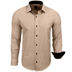 Subliminal Mode - Herren Hemd Zweifarbig Unifarbe Lange Ärmel Slim Fit Unternehmen Rn44 - Beige, XL von Subliminal Mode
