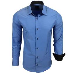 Subliminal Mode - Herren Hemd Zweifarbig Unifarbe Lange Ärmel Slim Fit Unternehmen Rn44 - Blau, XXL von Subliminal Mode