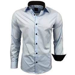 Subliminal Mode - Herren Hemd Zweifarbig Unifarbe Lange Ärmel Slim Fit Unternehmen Rn44 - Blau Licht, M von Subliminal Mode