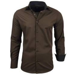 Subliminal Mode - Herren Hemd Zweifarbig Unifarbe Lange Ärmel Slim Fit Unternehmen Rn44 - Braun, XL von Subliminal Mode