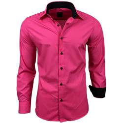 Subliminal Mode - Herren Hemd Zweifarbig Unifarbe Lange Ärmel Slim Fit Unternehmen Rn44 - Fuchsia, M von Subliminal Mode