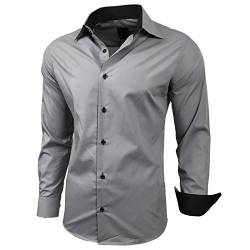 Subliminal Mode - Herren Hemd Zweifarbig Unifarbe Lange Ärmel Slim Fit Unternehmen Rn44 - Grau, L von Subliminal Mode