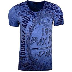 Subliminal Mode Herren-T-Shirt, Used-Waschung, Vintage, V-Ausschnitt, BX109, blau, S von Subliminal Mode