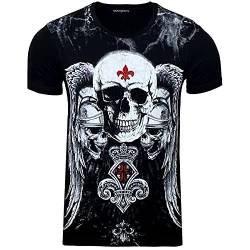 Subliminal Mode HerrenTShirt Totenkopf Rundhalsausschnitt bedruckt mit Strass kurze Ärmel erhältlich in Schwarz Weiß Rot Größe S bis XXL Geschenkidee für Weihnachten Valentinstag Gr. L Schwarz von Subliminal Mode