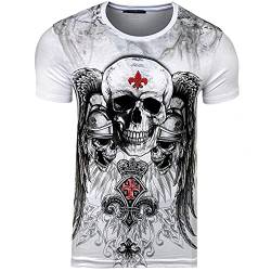 Subliminal Mode HerrenTShirt Totenkopf Rundhalsausschnitt bedruckt mit Strass kurze Ärmel erhältlich in Schwarz Weiß Rot Größe S bis XXL Geschenkidee für Weihnachten Valentinstag Gr. M weiß von Subliminal Mode