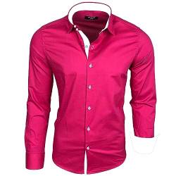 Subliminal Mode - Herrenhemd, tailliert, Kragen und Ärmel, zweifarbig, mit einfachem Bügeln, langärmlig, lässig, S500, Rosa, 58 von Subliminal Mode