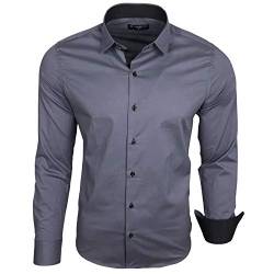 Subliminal Mode - Herrenhemd, tailliert, Kragen und Ärmel, zweifarbig, mit einfachem Bügeln, langärmlig, lässig, S500, anthrazit, 56 von Subliminal Mode