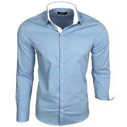Subliminal Mode - Herrenhemd, tailliert, Kragen und Ärmel, zweifarbig, mit einfachem Bügeln, langärmlig, lässig, S500, himmelblau, XXL von Subliminal Mode