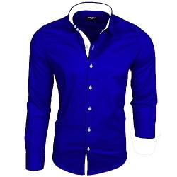 Subliminal Mode - Herrenhemd, tailliert, Kragen und Ärmel, zweifarbig, mit einfachem Bügeln, langärmlig, lässig, S500, königsblau, XL von Subliminal Mode