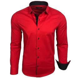 Subliminal Mode - Herrenhemd, tailliert, Kragen und Ärmel, zweifarbig, mit einfachem Bügeln, langärmlig, lässig, S500, rot, S von Subliminal Mode