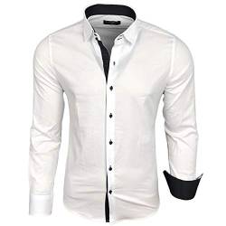 Subliminal Mode - Herrenhemd, tailliert, Kragen und Ärmel, zweifarbig, mit einfachem Bügeln, langärmlig, lässig, S500, weiß, XL von Subliminal Mode