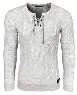 Subliminal Mode - Herrenpullover, abgerundeter Kragen, mit Kordelzug, schick, modisch, Strick, Winter, aus China-Mesh, Geschenkidee Weihnachten BX52132, weiß, XX-Large von Subliminal Mode