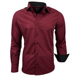 Subliminal Mode – bügelleichtes Hemd Herren Kragen zweifarbig Uni Langarm Slim Business Geschenkidee Weihnachten Valentinstag RN44, bordeaux, XXXXXL von Subliminal Mode