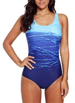 Sucor Damen Einteiliger Badeanzug Farbverlauf Swimsuit Kreuz Rückenfrei Sport Schwimmanzug(S,Blau) von Sucor