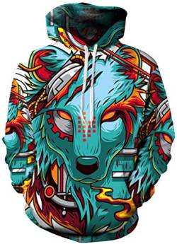 Sucor Damen Pullover Herren 3D Druck Kapuzenpullover Unisex Hoodie Langarm Drawstring Pullover Sweatshirt mit Tasche(S/M,Green Wolf) von Sucor