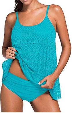 Sucor Damen Sportlich Tankini Mesh Badeanzug Zweiteilig Badeanzüge Elegantes Swimsuit Beachwear mit Bikinislip Plus Size(S,Himmelblau) von Sucor