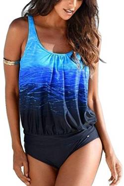 Sucor Damen Tankini große größen Bikini-Set zweiteilig Swimwear Beachwear Gedruckt Bademode (Blau, M) von Sucor