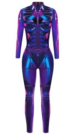 Sucor Frauen Halloween Cosplay Party Kostüm Mehrfarbig Scary Skelett Tight Fit Lustige Elastische Langarm (M,Lila2) von Sucor