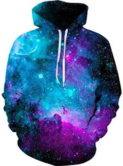 Sucor Herren Damen 3D Druck Hoodie Langarm Kapuzenpullover Mit Taschen Unisex Pullover Bunte Sweatshirt(L/XL,Interstellar) von Sucor