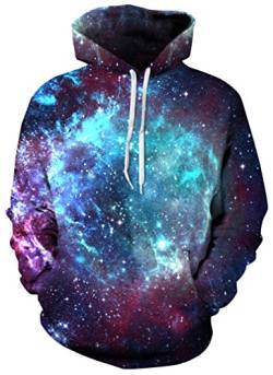 Sucor Herren Damen 3D Druck Hoodie Langarm Kapuzenpullover Mit Taschen Unisex Pullover Bunte Sweatshirt(XXL/XXXL,Blau Universum) von Sucor