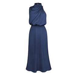 Sucor Satin Ärmellos High Neck Elegantes Party Kleid Sommer Lange Formelle schlankes Cocktailkleider für(L,Dunkelblau) von Sucor