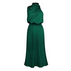 Sucor Satin Ärmellos High Neck Elegantes Party Kleid Sommer Lange Formelle schlankes Cocktailkleider für(L,Dunkelgrün) von Sucor