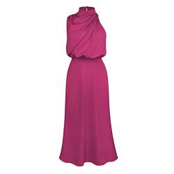 Sucor Satin Ärmellos High Neck Elegantes Party Kleid Sommer Lange Formelle schlankes Cocktailkleider für(M,Rosenrot) von Sucor