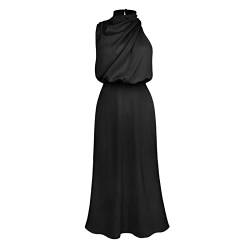 Sucor Satin Ärmellos High Neck Elegantes Party Kleid Sommer Lange Formelle schlankes Cocktailkleider für(S,Schwarz) von Sucor