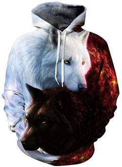 Sucor Women's Sports and Leisure Couple Sweater and Hoodies for Women Printed Breathable Pullover(S/M,Black White Wolves) von Sucor