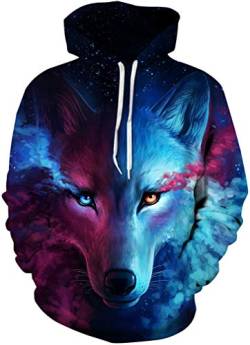 Sucor Women's Sports and Leisure Couple Sweater and Hoodies for Women Printed Breathable Pullover(XXL/XXXL,Red Blue Wolf) von Sucor