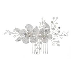 Hochzeits-Tiara Brautschmuck Blume Perle Einsatz Kamm Perlen Haar Hochzeitskleid Kopfschmuck von Sudemota