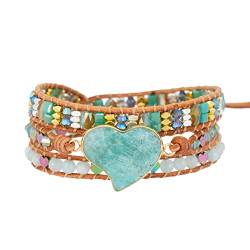 Sudemota Armreif Frauen Boho handgemachte Naturstein Wickelarmbänder Vielzahl Perlen Strang Armband for Herrenkollektion (Color : Amazonite Heart) von Sudemota