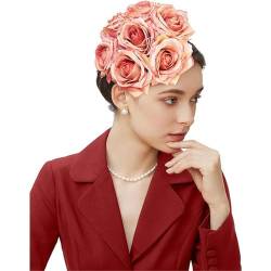 Fascinator Stirnband Haarspange Simulation Rose Braut Haarband Blumen Kopfschmuck Hochzeit Party Kopfbedeckung Weicher Und Bequemer von SueaLe