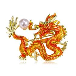 SueaLe Chinesische Jahr-Drachen-Brosche, Metall-Emaille-Anstecknadel, Vintage-Brosche, Drachen-Anstecknadel, Kleidungsschmuck für Männer und Frauen von SueaLe
